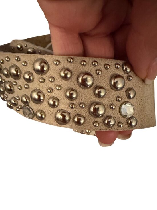 Y2K Womens Silver Suede Studded Belt Size 2XL Cream Leather Western Rodeo Bling main image 9